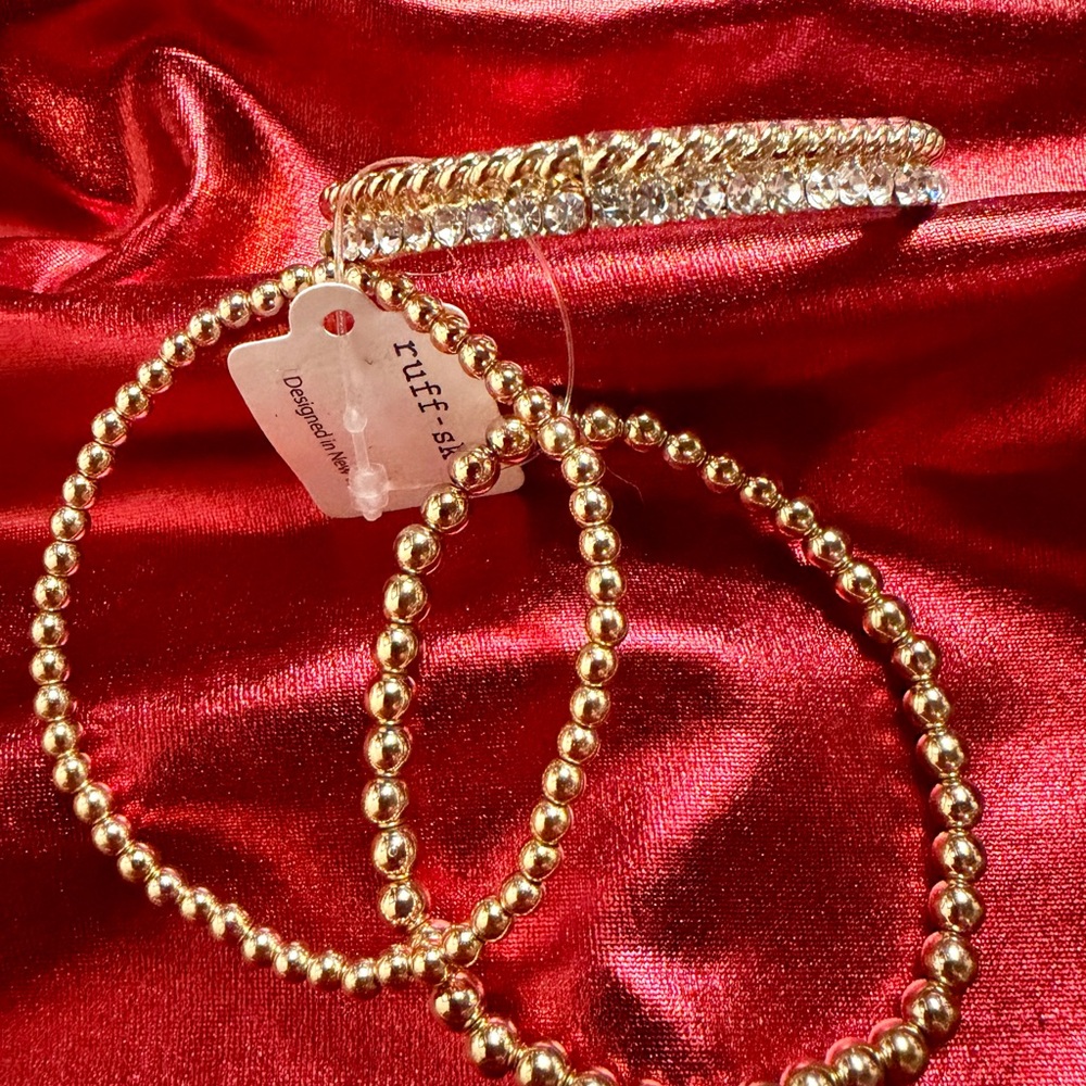 ruff-skch 3PC Gold Beaded Bracelet Set
